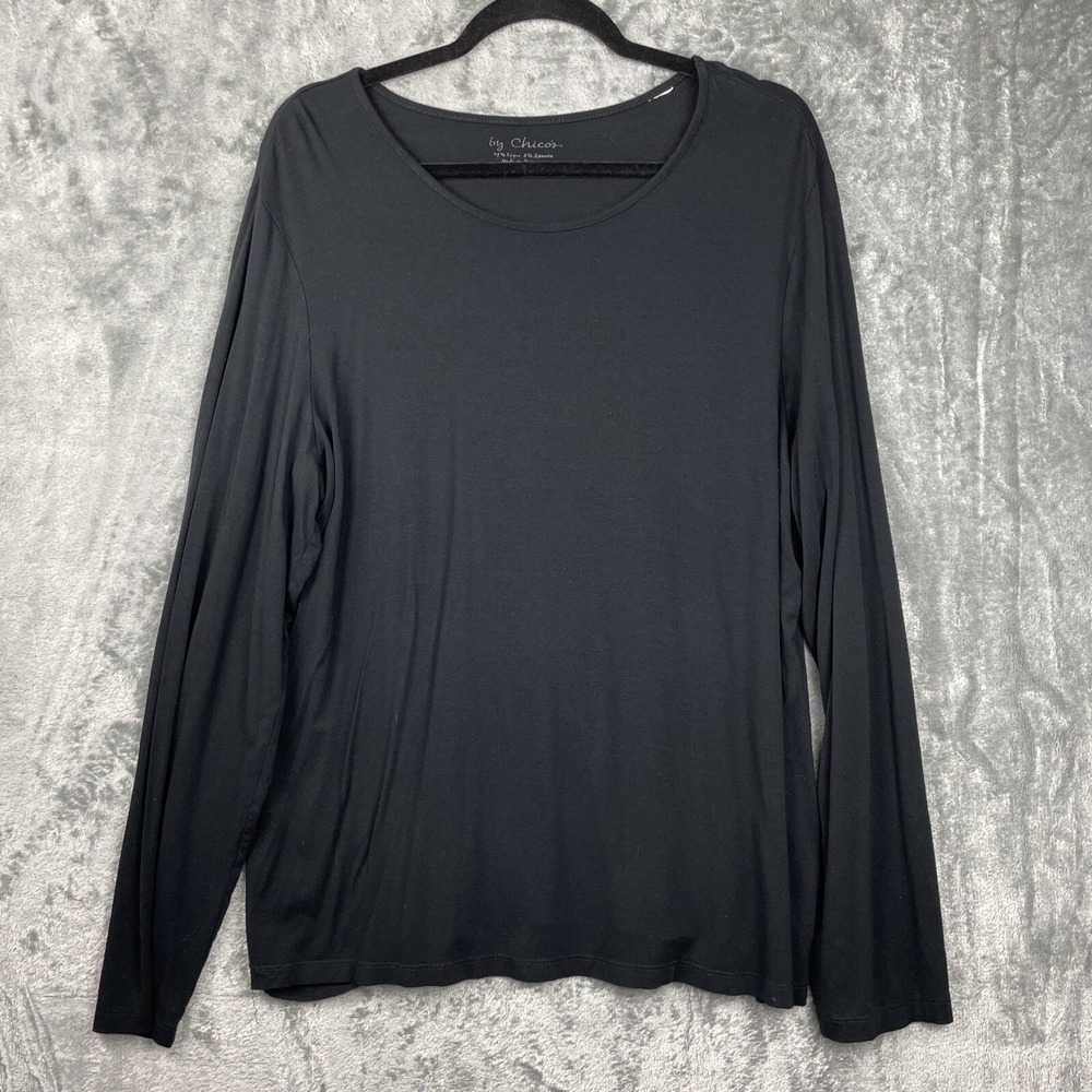 Chicos Top XL Black T Shirt Blouse Casual Beachy Coastal Stretch Minimalist - Picture 1 of 8